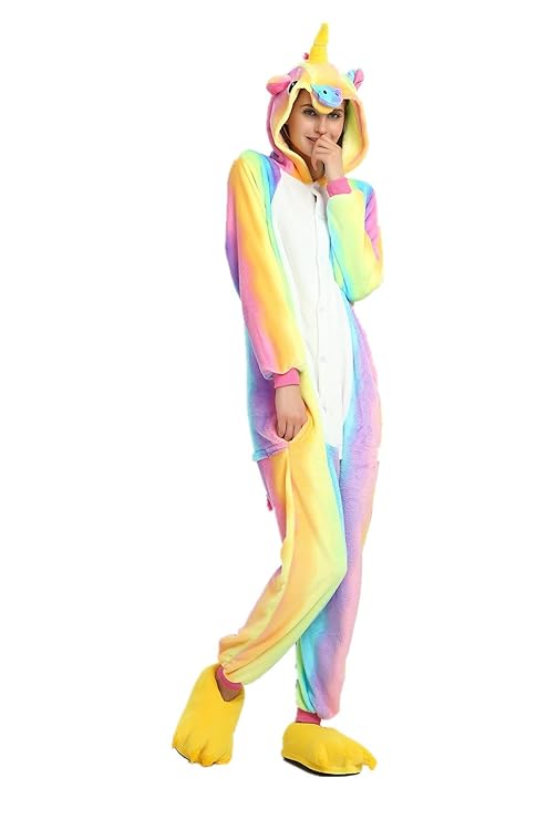 Rainbow Unicorn Schlafanzug Unisex Erwachsene Einhorn Pyjama Tier Flanell Cosplay Jumpsuits Kostüme Party Overalls Halloween 