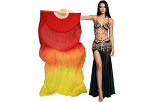 Aumulen Women 1 Piece Hand-made Real Silk Long Belly Dance Fan Veils(Right Hand Only)