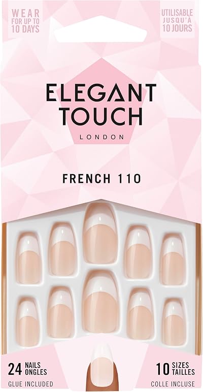 Elegant Touch French Nails 110 Coffin Natural Pink White Tip