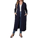 HJJPWW Women Plus Size Floor Length Open Front Drape Cardigan Lightweight Long Sleeve Maxi Duster with Pockets 1X-5X