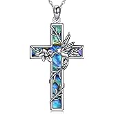 CUPENDA Hummingbird Necklace 925 Sterling Silver Abalone Shall Cross Hummingbird Pendant Animals Jewelry Christian Gifts for Women Men
