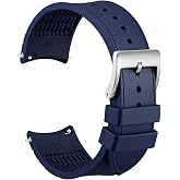 WOCCI 20mm Watch Band, Curved End, Silky Touch Silicone, Silver Buckle (Blue)
