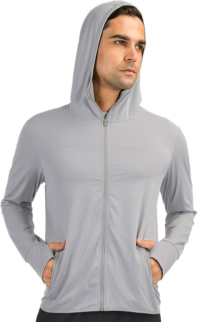 qualidyne Men’s UV Sun Protection Hoodie Zip-up Long Sleeve Hiking Jacket Outdoor UPF 50+ Performance Running Fishing Shirt: Clothing