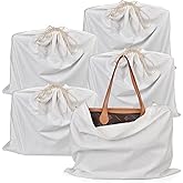 HAMBOLY 100% Cotton Bags 5 Pack Dust Cover Storage Pouch with Drawstring Closure for Packaging Handbags Purses Pocketbooks Shoes Boots, White (21 x 19 in)