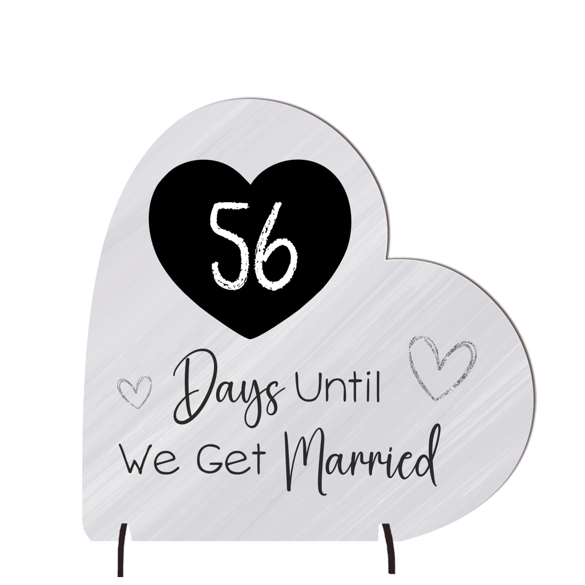 Pixie's Gifts Wedding Countdown Heart Plaque on Stands - Chalkboard Style - Rustic Wedding Decor - Mr & Mrs Gift for Anniversary Day's Until we get Married (Medium 13.5cm x 13.3cm, Grey)