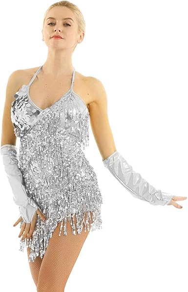 Iefiel Vestiti Da Latino Americano Donna Vestito Da Ballo Rumba Salsa Tango Samba Ballroom Valzer Danza Competizione Saggio Con Polsini Paillettes Frange Lustrino Nappe Argento Taglia Unica Amazon It Abbigliamento