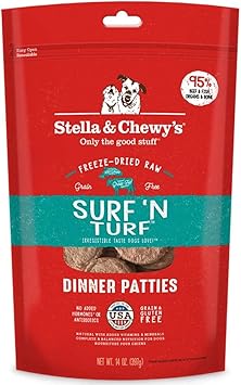Stella Chewys Freeze Dried Surf Turf Beef Salmon Dinner Patties For Dogs