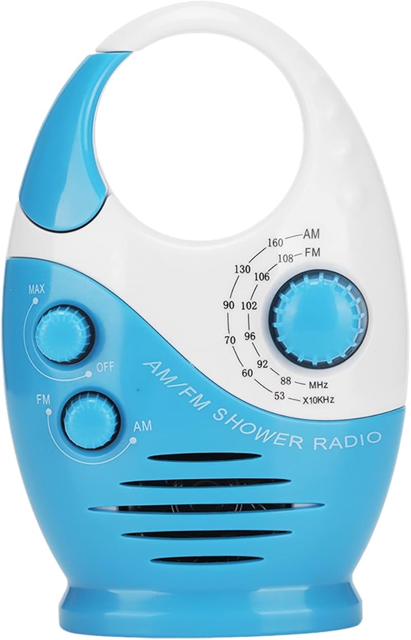 Vikye Portable AM FM Radio Waterproof Battery Powered Shower Speaker Hanging