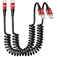 USB to USB C Cable Fast Charging 3ft, 2Pack Coiled USB C Charger Cable for Car, Android Auto USB Type C Charger Cord, USB-C Cable Compatible with iPhone 16/15/Plus/Pro Max/Samsung Galaxy A20 S20 - Red