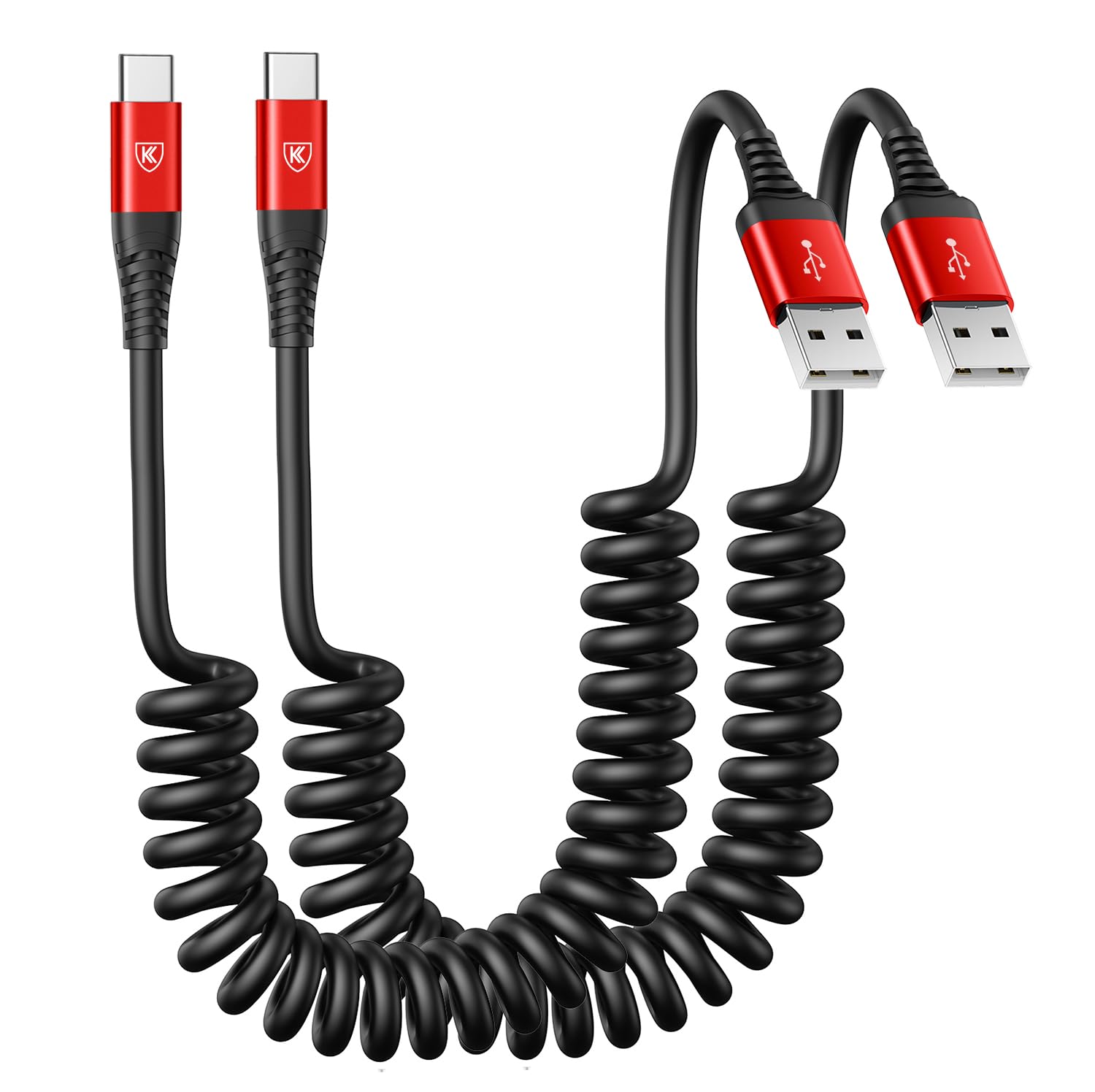 Photo 1 of USB to USB C Cable Fast Charging 3ft, 2Pack Coiled USB C Charger Cable for Car, Android Auto USB Type C Charger Cord, USB-C Cable Compatible with iPhone 17/16/15/Plus/Pro Max/Samsung Galaxy S20-Red