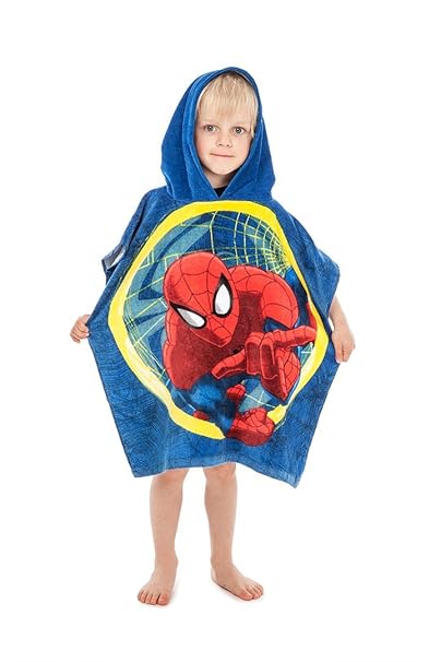 Jerry Fabrics s.r.o. 044999 Jungen Kapuzen Poncho Handtuch; 100% Qualitäts-Baumwolle; Alter 3-7 Jahre; Spider Man, mehrfarbig