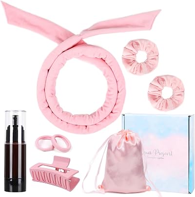 AliLeader Heatless Curlers Headband Pink No Heat Hair Curlers 155cm Velour
