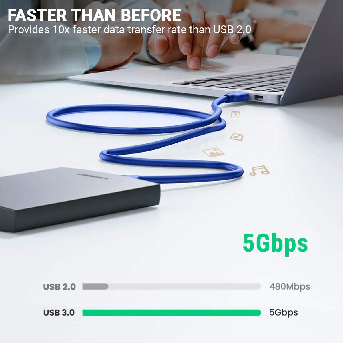 ULTRICS Hard Drive Cable 1M, USB 3.0 Type A to Micro USB B Cable, 5Gbps High Speed Data Transfer Cables - Image 4