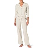Amazon Essentials Women's Cotton Modal Long-Sleeve Notch Collar Shirt and Full-Length Elastic Waist Pajama Pant Set