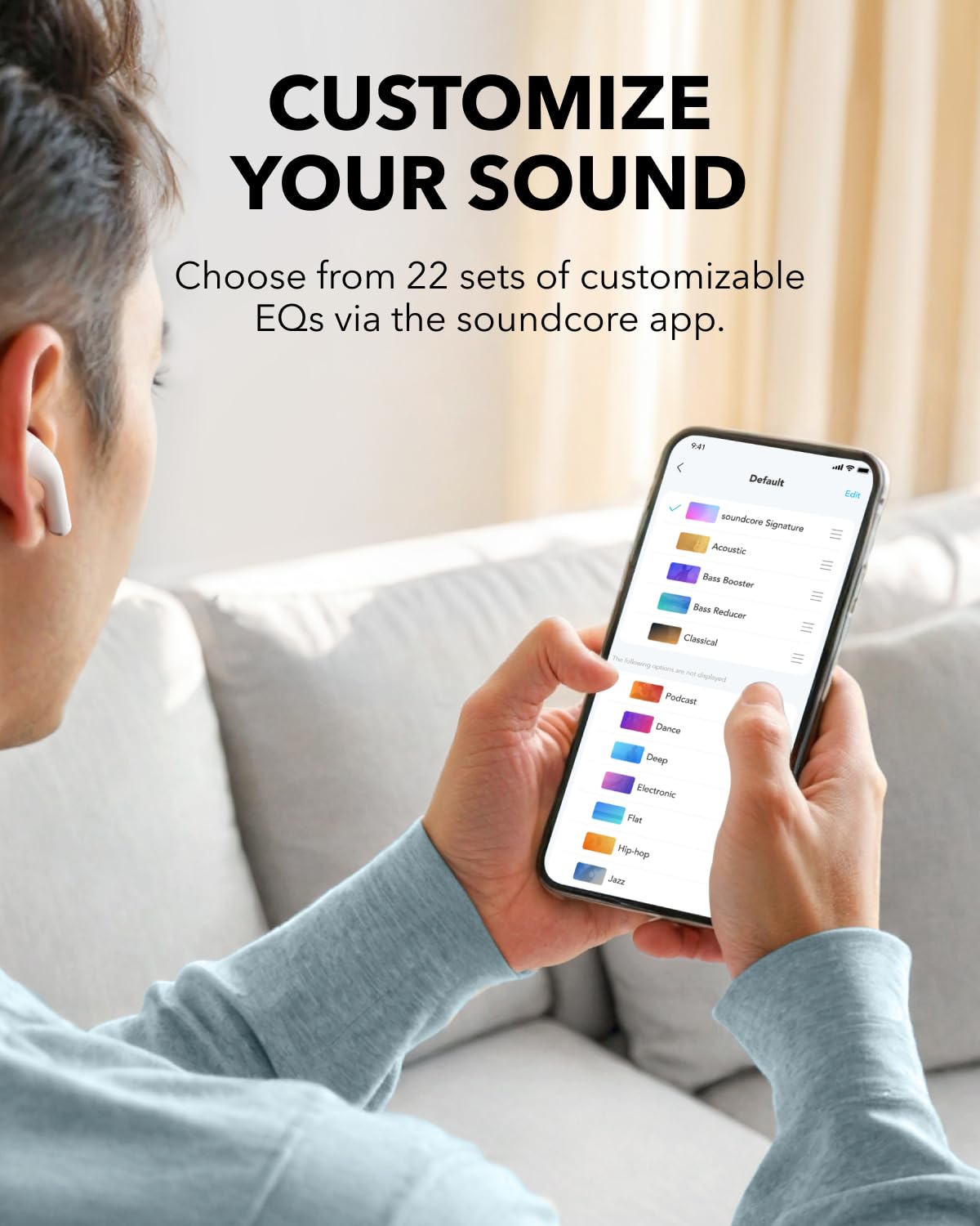 soundcore K20i von Anker, Semi-In-Ear Earbuds, Bluetooth Wireless, 36h Spielzeit, Schnell-Laden, klarer Sound, komfortable Passform, ENC 2-Mikrofone, anpassbarer EQ, IPX5, Bluetooth 5.3, App-Steuerung 6