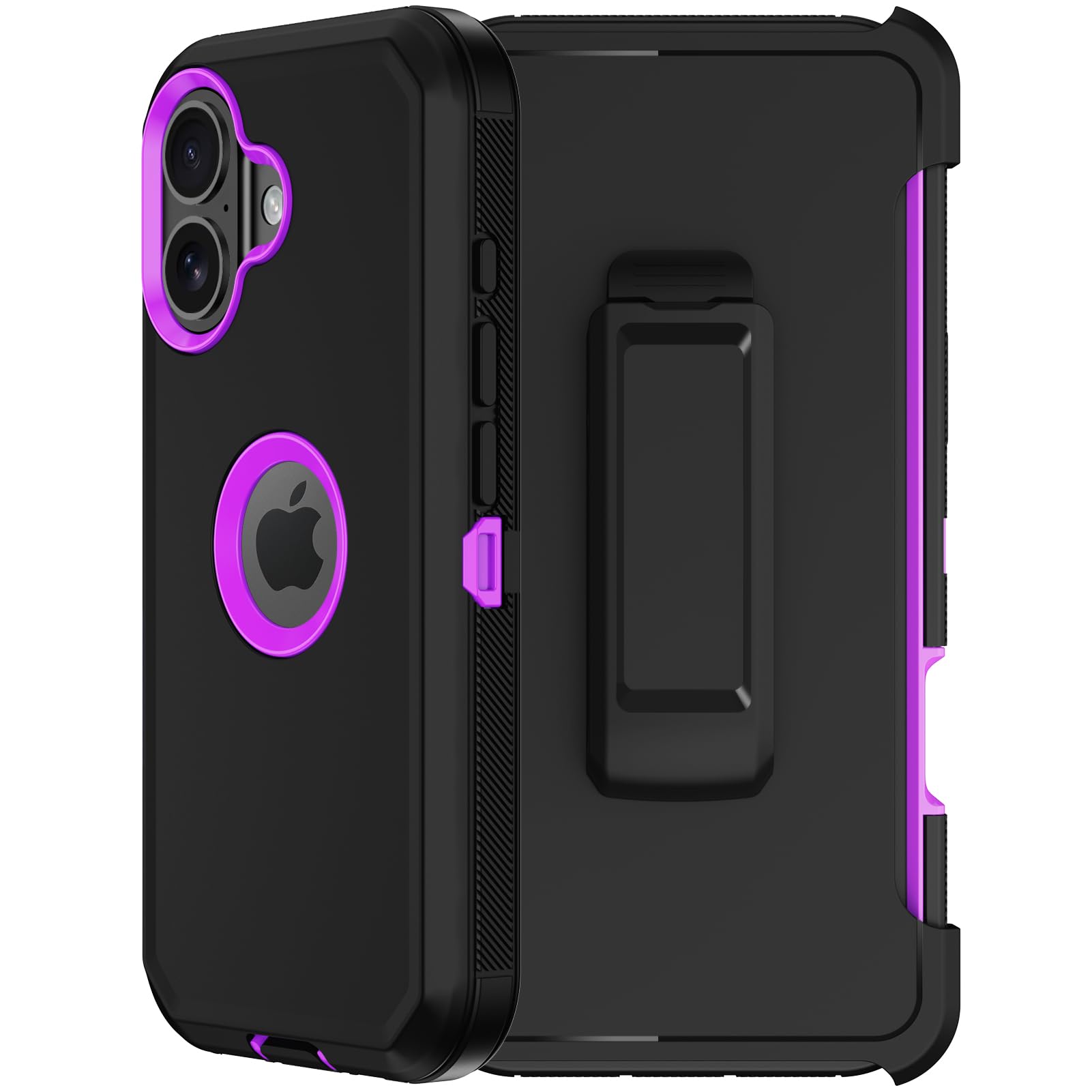 RubCase for iPhone 16 Phone Case, Military Grade Drop Protection Cell Phone Cover with Belt Clip Holster Stand, Screen Protector x2 Rugged Shockproof Kickstand for iPhone 16 Case 6.1 inch (Purple)