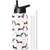 TWBDMKC 32oz Dachshund Insulated Stainless Steel Sports Water Bottle with Straw, Hiking, Cycling, Gym, Dog Gifts for Women