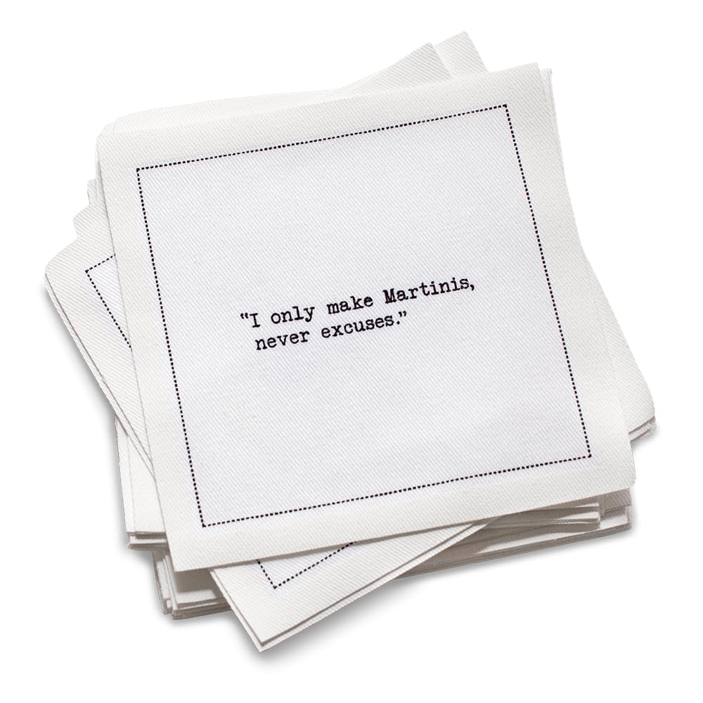 Five Star Funny Martini Quotes | White Cotton Cocktail Napkins | 50 Luxury Disposable Beverage Napkins with Witty Bar Quotes | Drink Napkins for Parties, Bars, Weddings & Game Nights Image