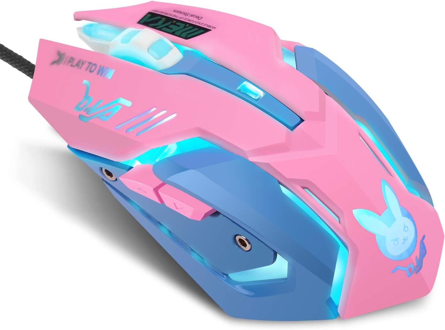 Greshare Gaming Mouse,7 Colors Backlit Optical Game Mice Ergonomic USB Wired with 2400 DPI and 6 Buttons 4 Shooting for Computer/Win/Mac/Linux/Andriod/iOS. (Pink & Blue)