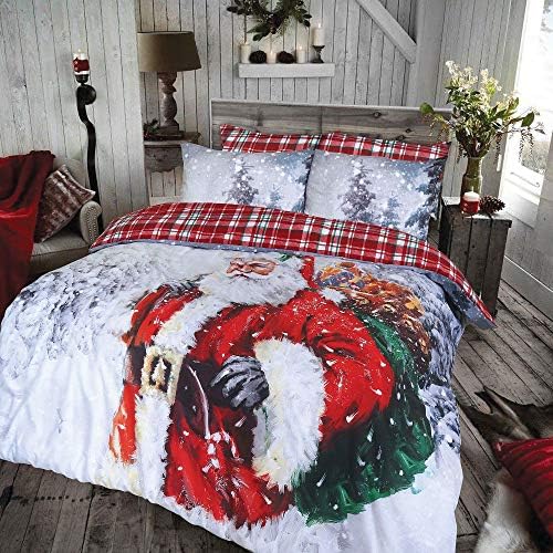 LnB Vinatge Father Christmas Multi Poly Cotton Bedding Set/Duvet Cover With Matching Pillow Cases Available In All Sizes (Double)
