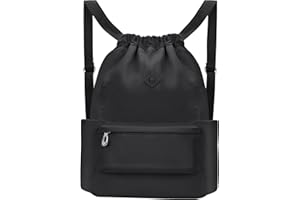 BAVELOE Drawstring Backpack with Wet Pocket Gym Backpack Water-Resistant Cinch String Bag Beach Swim for Women Men（Black）
