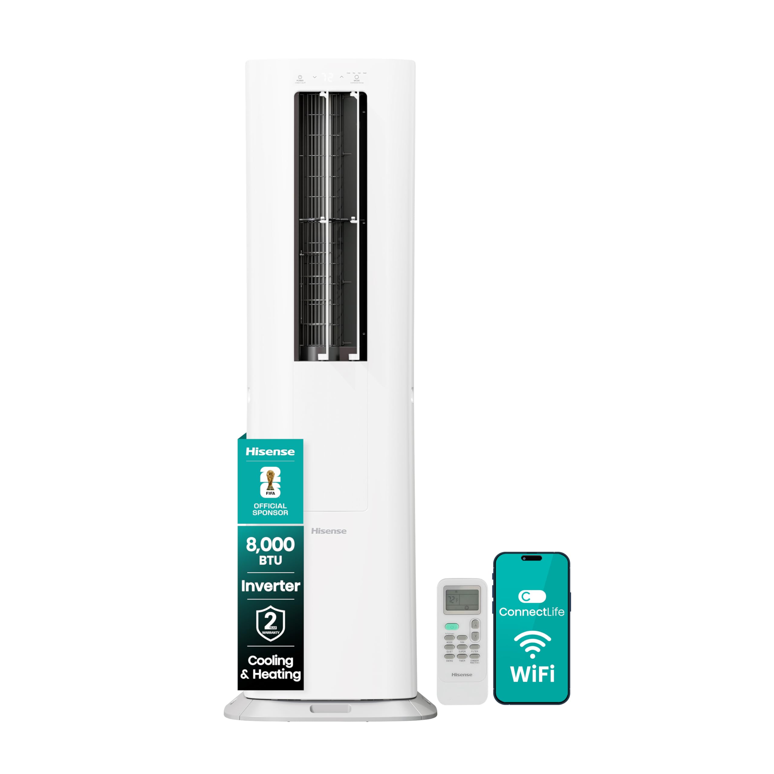 Photo 1 of *********TURNS ON PERFECTLY******* Hisense API0825UW1D Smart Inverter Twin Hose 8,000 BTU (DOE) 350 SF Heat/Cool Tower Portable Air Conditioner, White