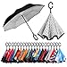 BAGAIL Double Layer Inverted Umbrellas Reverse Folding Umbrella Windproof UV Protection Big Straight Umbrella for Car Rain Outdoor with C-Shaped Handle (white dot)