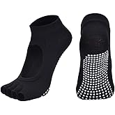 Vanktion 2 Pairs Toeless Yoga Socks Non-Slip Grips for Pilates Ballet Dance Barefoot Workout Cotton Open Toe Sports Socks