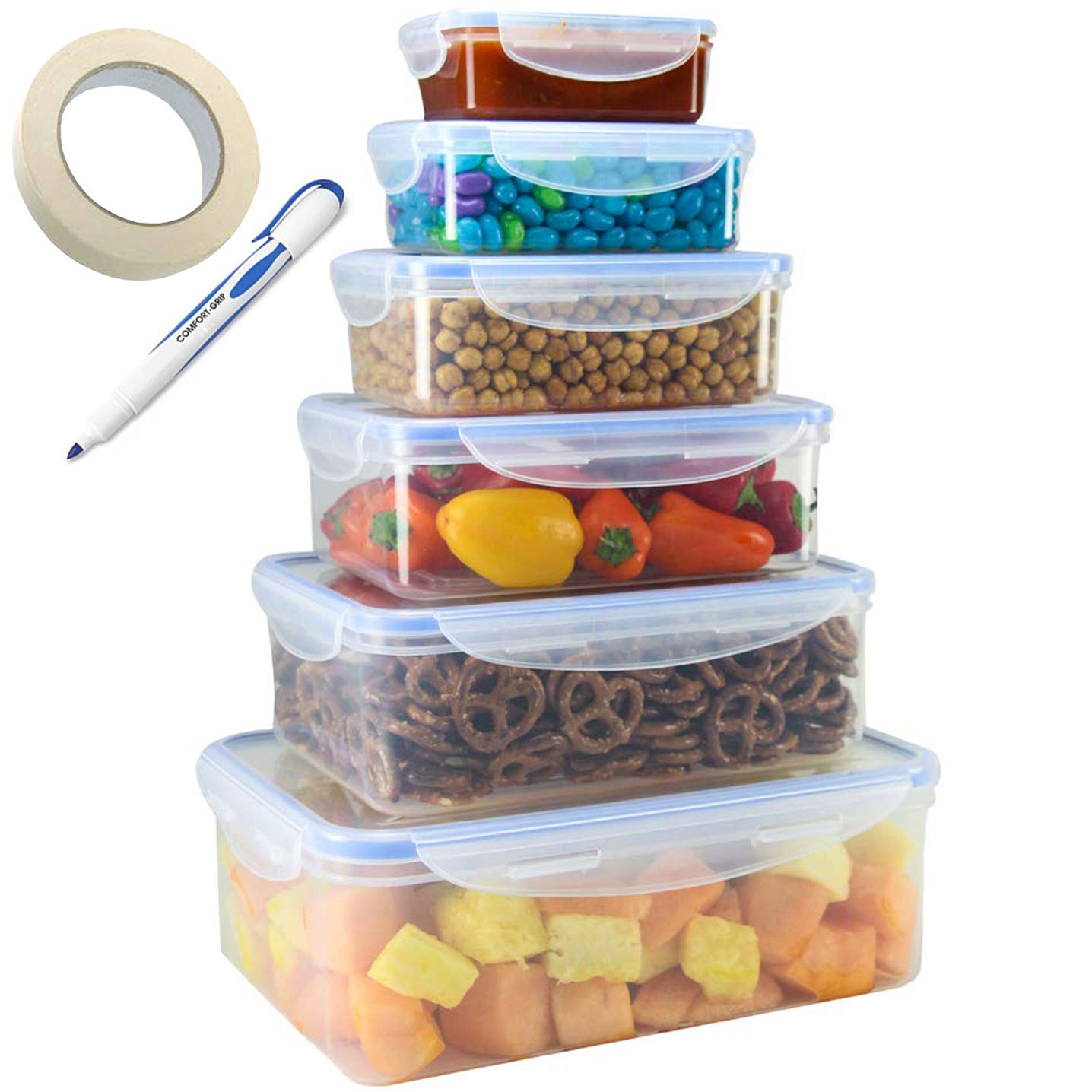 Tiger ChefFood Storage Container Set With Airtight Leak Proof Snap Lock Lids - BPA Free, Microwave, Freezer and Dishwasher Safe - 12 Piece Containers Set Includes Freezer Labels And Marker