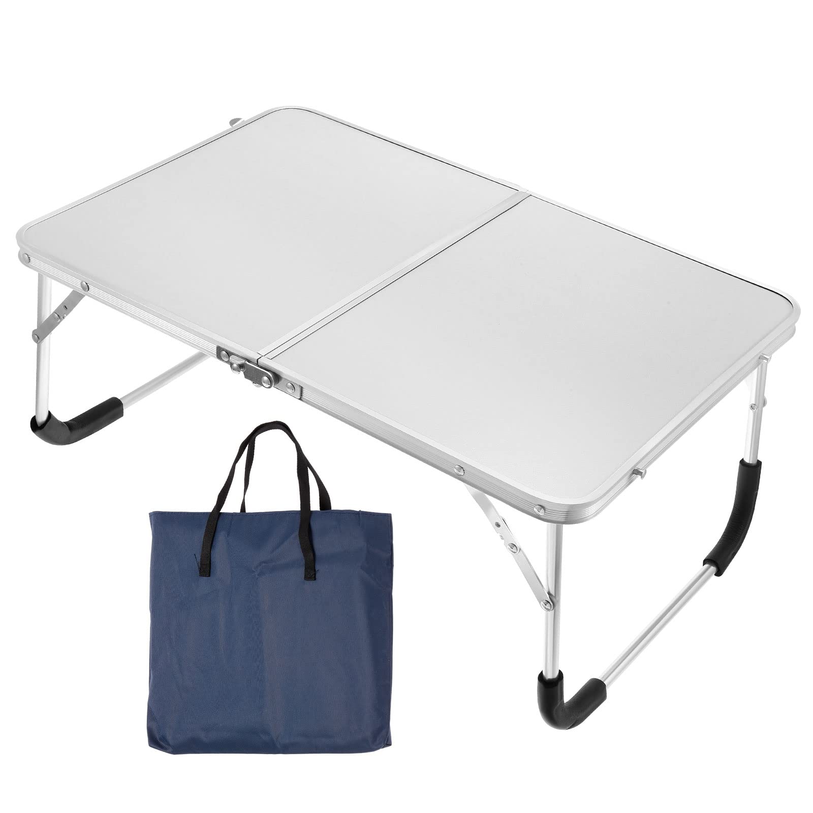 PATIKIL Foldable Laptop Table, Portable Lap Desk Picnic Bed Tray Tables Snacks Reading Working Desks with Tote Bag for Bed Sofa, Silver Tone