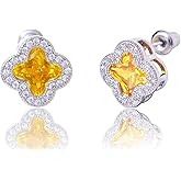 CHERUBIC Women's 925 Sterling Silver AAA Cubic Zirconia Stud Earrings Flower Shape Four-leaf Clover Designs Diamond Cut Crystal Jewelry Gift For Women Easter and Christmas
