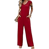 LILBETTER Summer Dressy Jumpsuits for Women One Piece Cap Sleeve Casual Outfits Overalls Wide Leg Rompers with Pockets