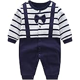 Luu Xianliang Baby Boys Gentleman Romper One-Piece Outfit (0-18 Months) | Soft cotton Tuxedo Style with Snap Closure, for christening, birthday, wedding, holidays. A thoughtful present for baby boys.