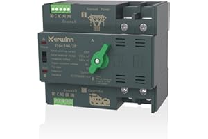 KERWINN Mini ATS Automatic Transfer Switch 100 amp Manual Power Transfer Switch 220V Dual Power Electrical Selector Switches DIN Rail Mount （2P）