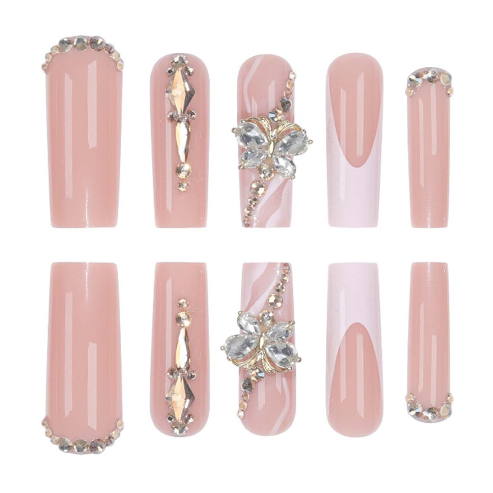 Gifiky Luxury 3D Butterfly Press on Nails Nude Fake Nails French Nails Tips Full Cover Long Square False Nails for Women and Girls 24Pcs - Image 4
