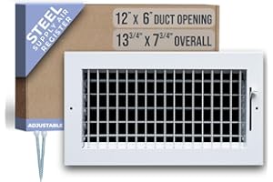 Fits 12x6 Duct Opening Steel Adjustable Air Supply Grille by Handua | Register Vent Cover Grill for Sidewall and Ceiling | White | Outer Dimensions: 13.75" X 7.75"