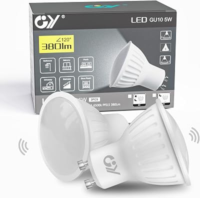 GY GU10 Light Sensor LED Bulbs 5W 6500K 380lm 120° Non-Dimmable 2Pcs