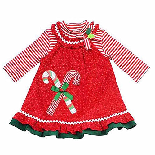 Rare Too! Infant Toddler Girls Red Polka Dot Christmas Jumper Candycane Dress 2T