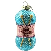 Funny Gift for Knitters, Knit Happens Glass Blown Glittery Yarn Ball Christmas Ornament for Christmas Tree