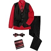 A&J DESIGN Boys 6-Piece Formal Suit Vest and Pant Set with Dress Shirts, Vest, Pants, Tie, Bowtie and Pocket Square