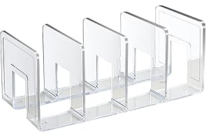 SAYEEC Acrylic File Sorter, Clear File Holder Acrylic Desk Organizer, Sturdy Desktop Files Organizer Files Folder Holder Rack for Envelopes Mail Letter Paper Notebook Electronics (4 Sections, 1 Pack)