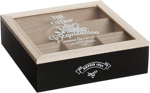 Caja de té en Madera - Estilo Restaurante - Color NEGRO y MADERA Natural: Amazon.es: Hogar