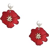 JDONL Boho Floral Stud Earrings for Women Pearl Drop Flower Earrings Minimalist Gold Floral Jewelry Lightweight