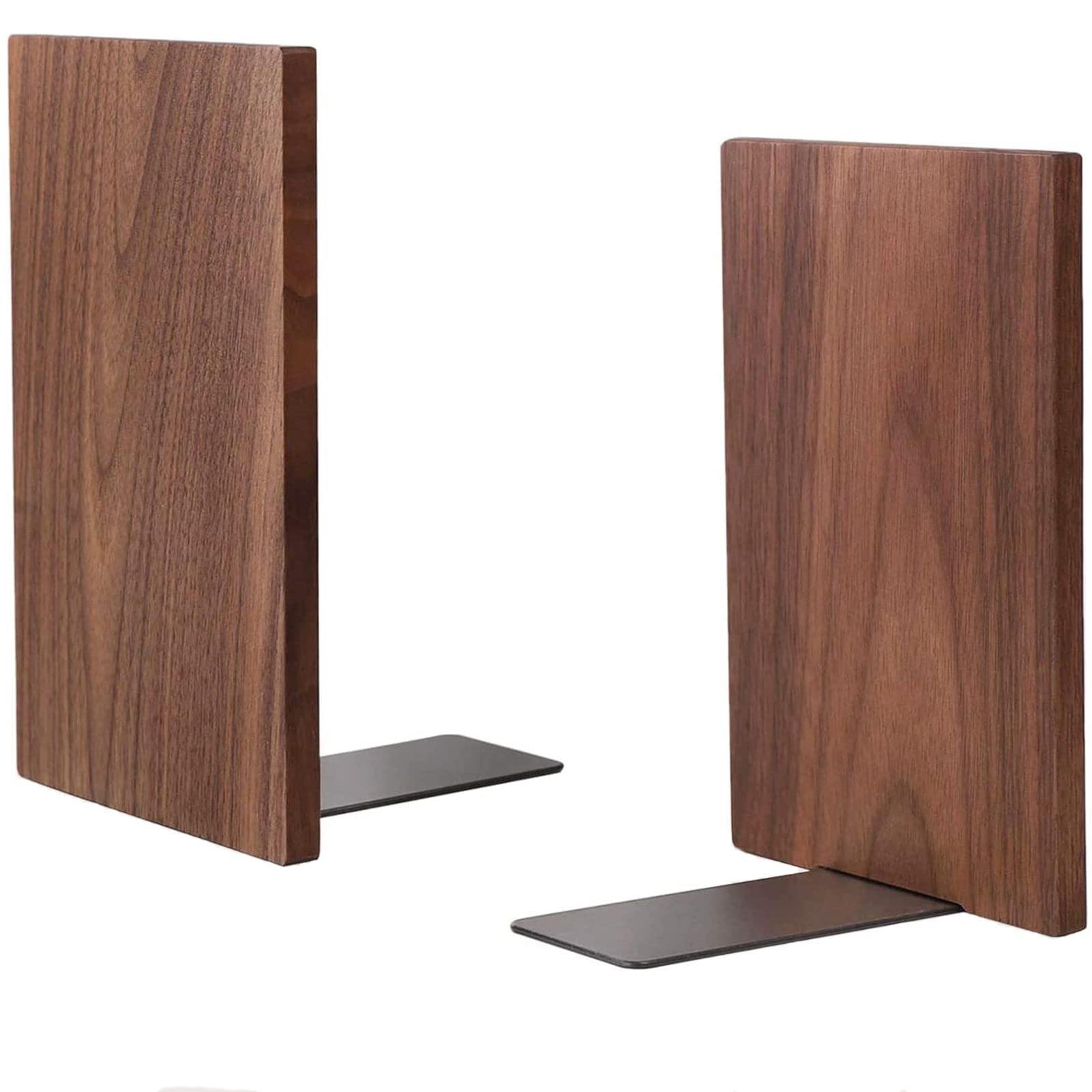 Muso Wood Solid Walnut Wood Bookends - Wooden Bookend for Shelves - 1 Pair of Bookends for School, Office and Home (18 x 12 x 10.5 cm)