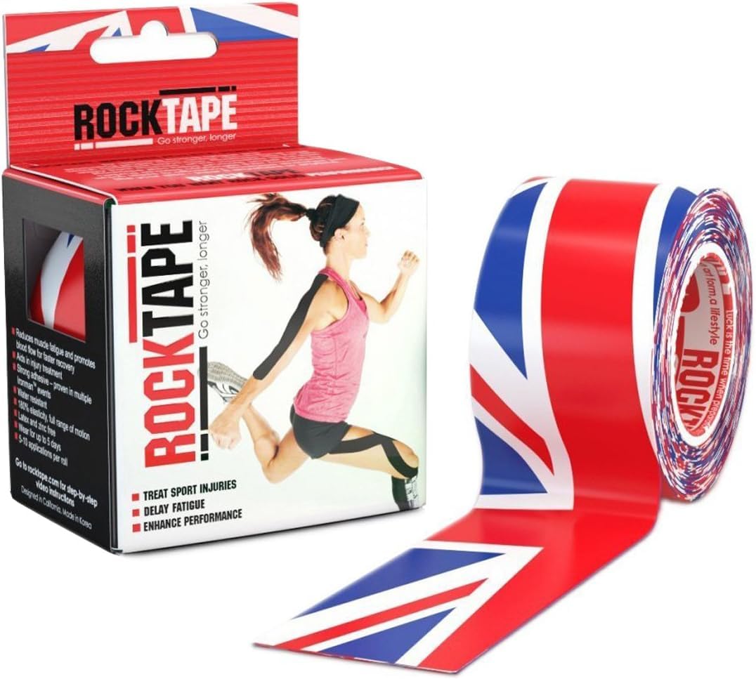 RockTape Unisex Uncut Std Kinesiology Tape (5cm x 5m Roll) - Elastic Therapeutic Sports Tape - Physio Sports Tape for Shoulder, Ankle, Elbow, Wrist, Shin Splints and Knee Support - Union Jack