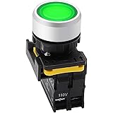 mxuteuk Green LED Light Voltage 110V-220V 22mm 1NO Waterproof IP65 SPST Momentary Push Button Switch 10A 600V LA155-A1-10D-G