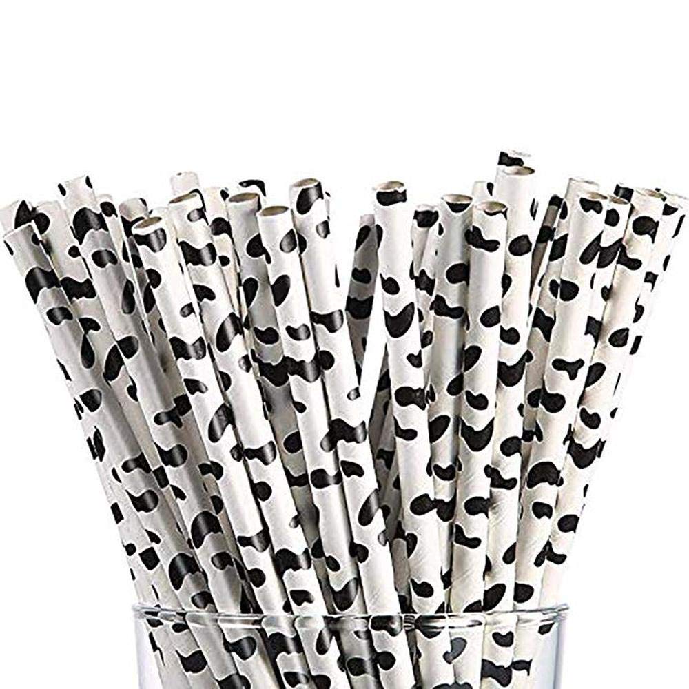 Bestenrose 250pcs Biodegradable Paper Straws Drinking for Bubble Tea, Juice Birthday Paper Drinking Party Weddings Baby Showers Favor Supplies (Cow Print)