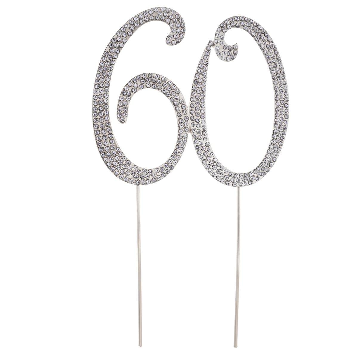 TOYMYTOY 60 Cake Topper for 60th Birthday Party or Anniversary Crystal Rhinestones Decorative Cake Topper for Party Supplies (Silver)