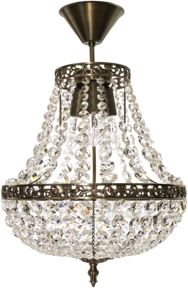 Dark Brass Empire Chandelier with Crystals