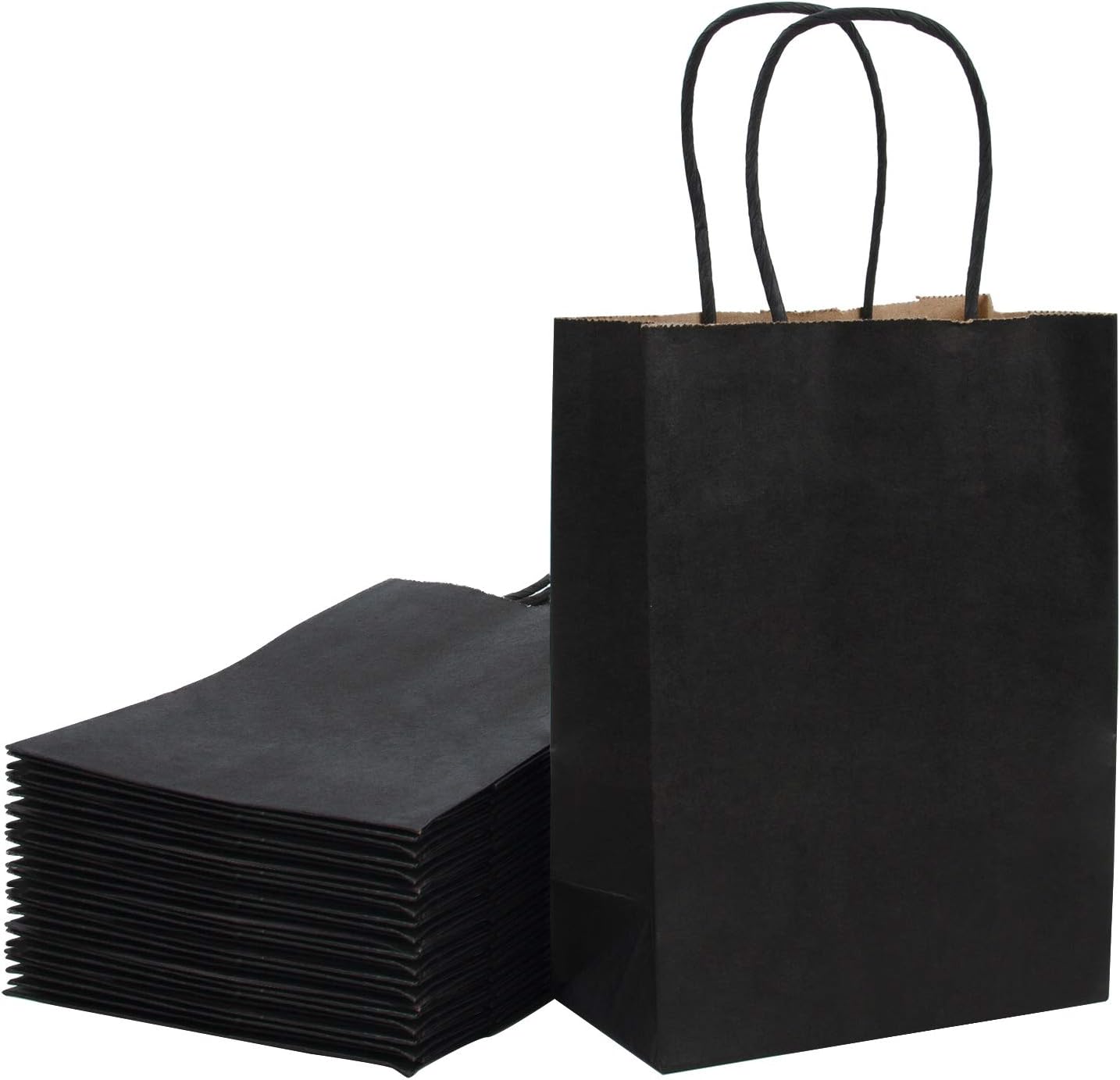 Loveinside 21x11x27 cm Paper Bags Medium Kraft Black Gift Bags Bulk with Handles for Birthday Wedding Party Favors 25pcs/ SET